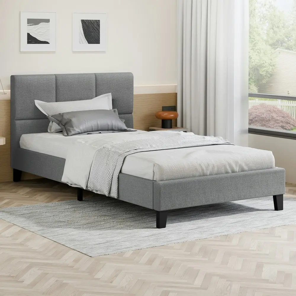 Alfordson Bed Frame King Single Wooden Platform Mattress Base Fabric Grey