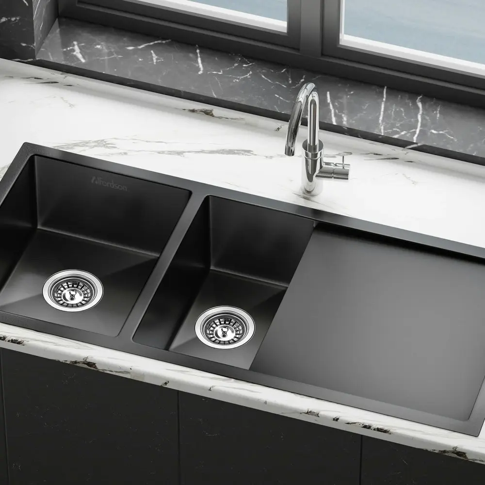 Alfordson Kitchen Sink Stainless Steel Drop in Flush Under Mount 100X45CM Black