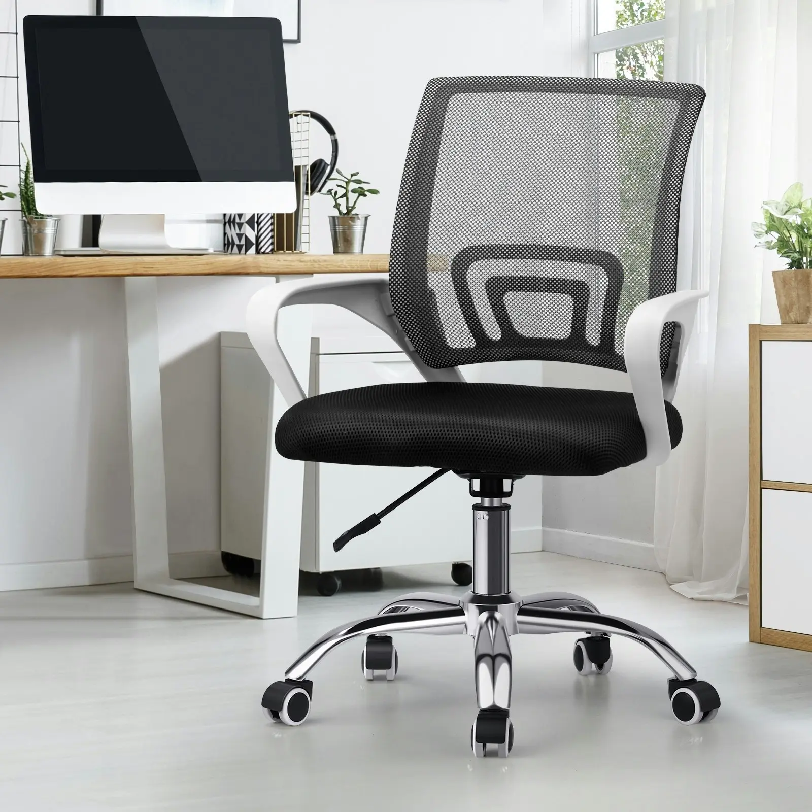 Oikiture Office Gaming Chair Computer Mesh Chairs Executive Foam White&Black