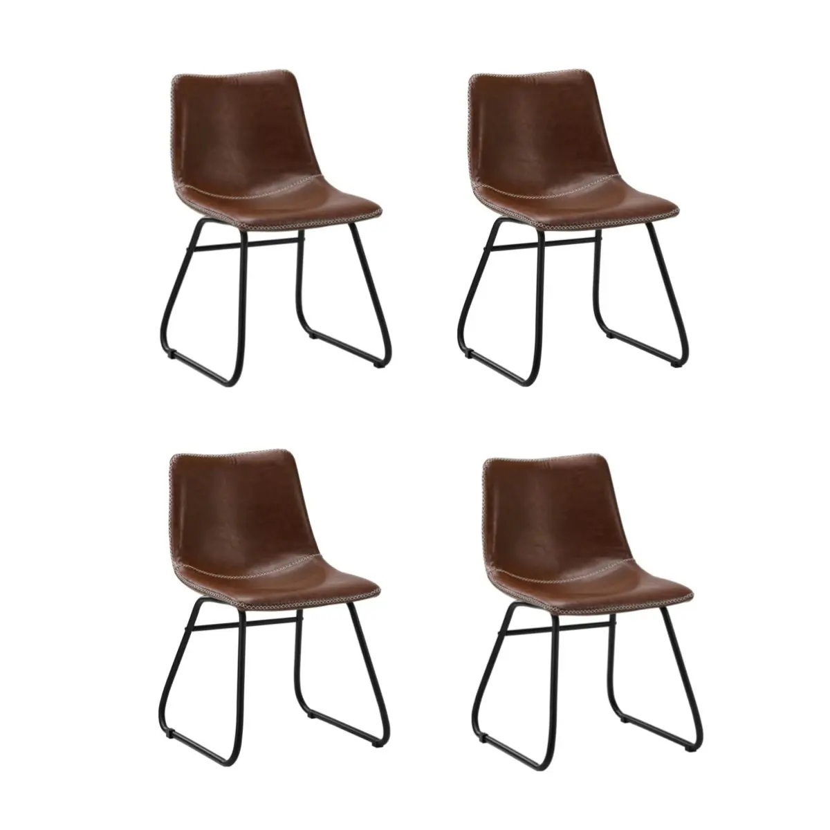 Oikiture 4x Dining Chairs Kitchen Table Chair Lounge Retro Padded Seat PU Brown