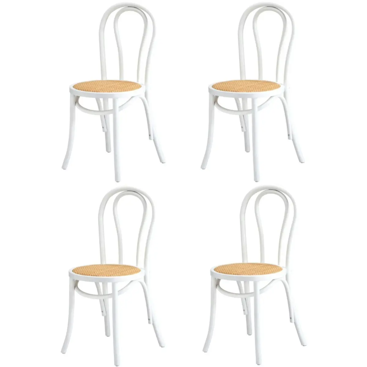 Oikiture 4PCS Dining Chair Solid Wooden Chairs Ratan Seat White