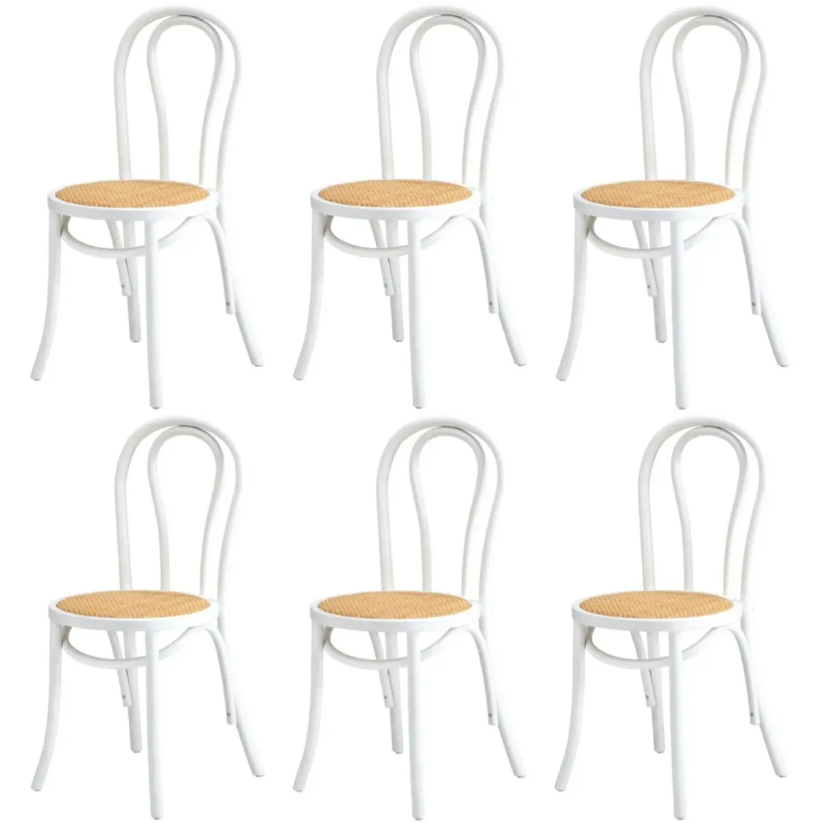 Oikiture 6PCS Dining Chair Solid Wooden Chairs Ratan Seat White