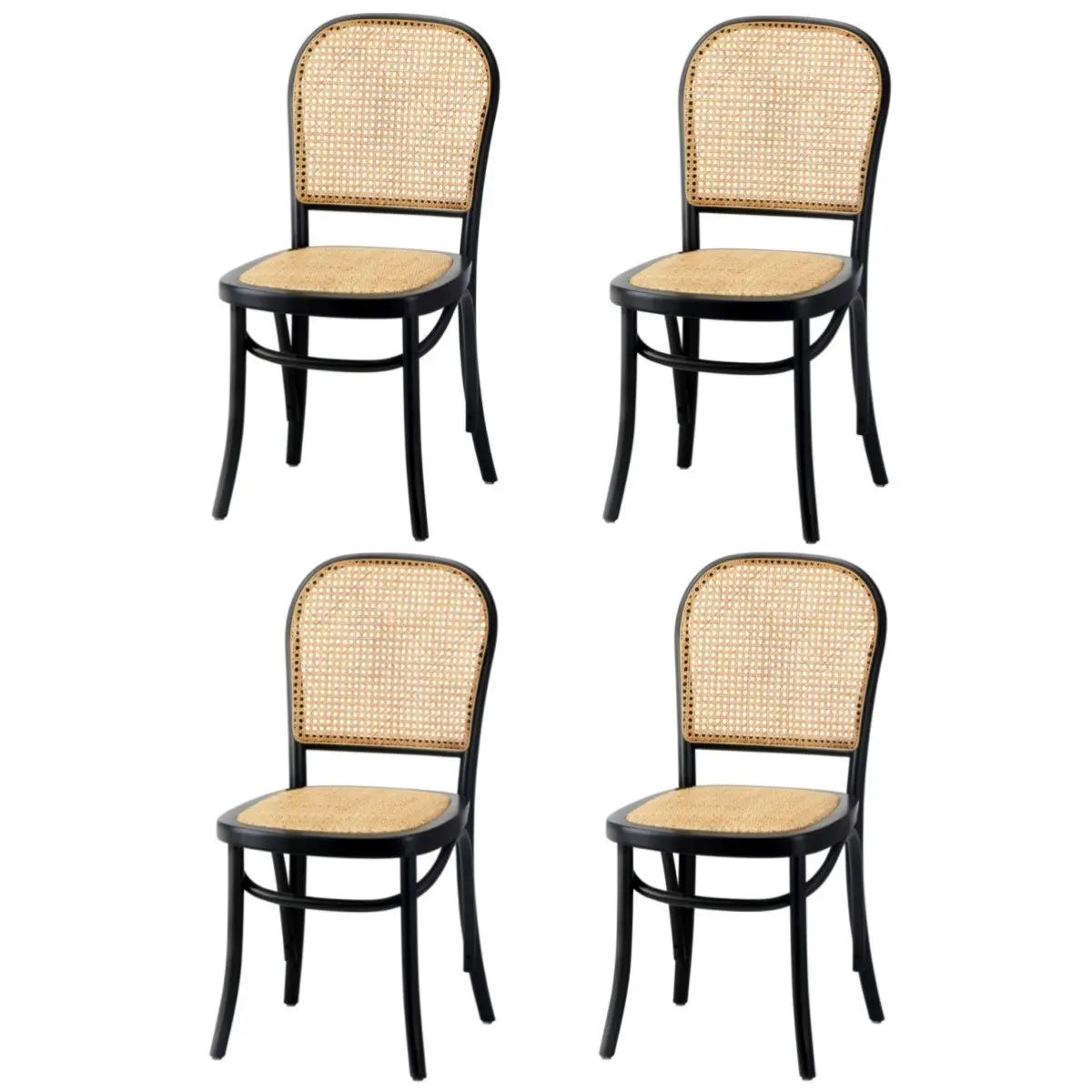 Oikiture 4x Dining Chairs Wooden Chairs Rattan Accent Chair Black