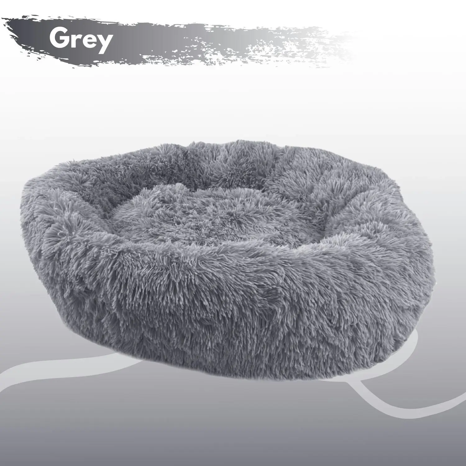 Floofi Calming Pet Bed Round Plush for Cat Dog Ultra Soft Washable 60cm Grey