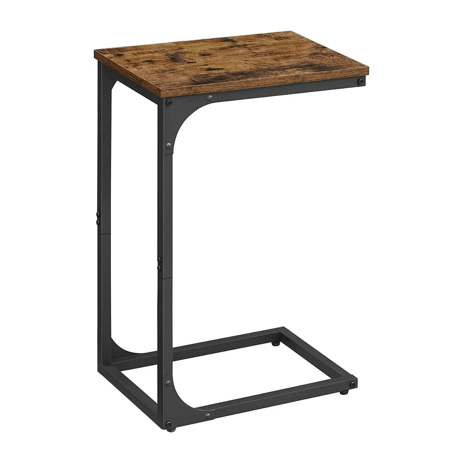 VASAGLE C Shaped Side Table Bedside Nightstand Overbed Laptop Desk - Rustic Brown and Black