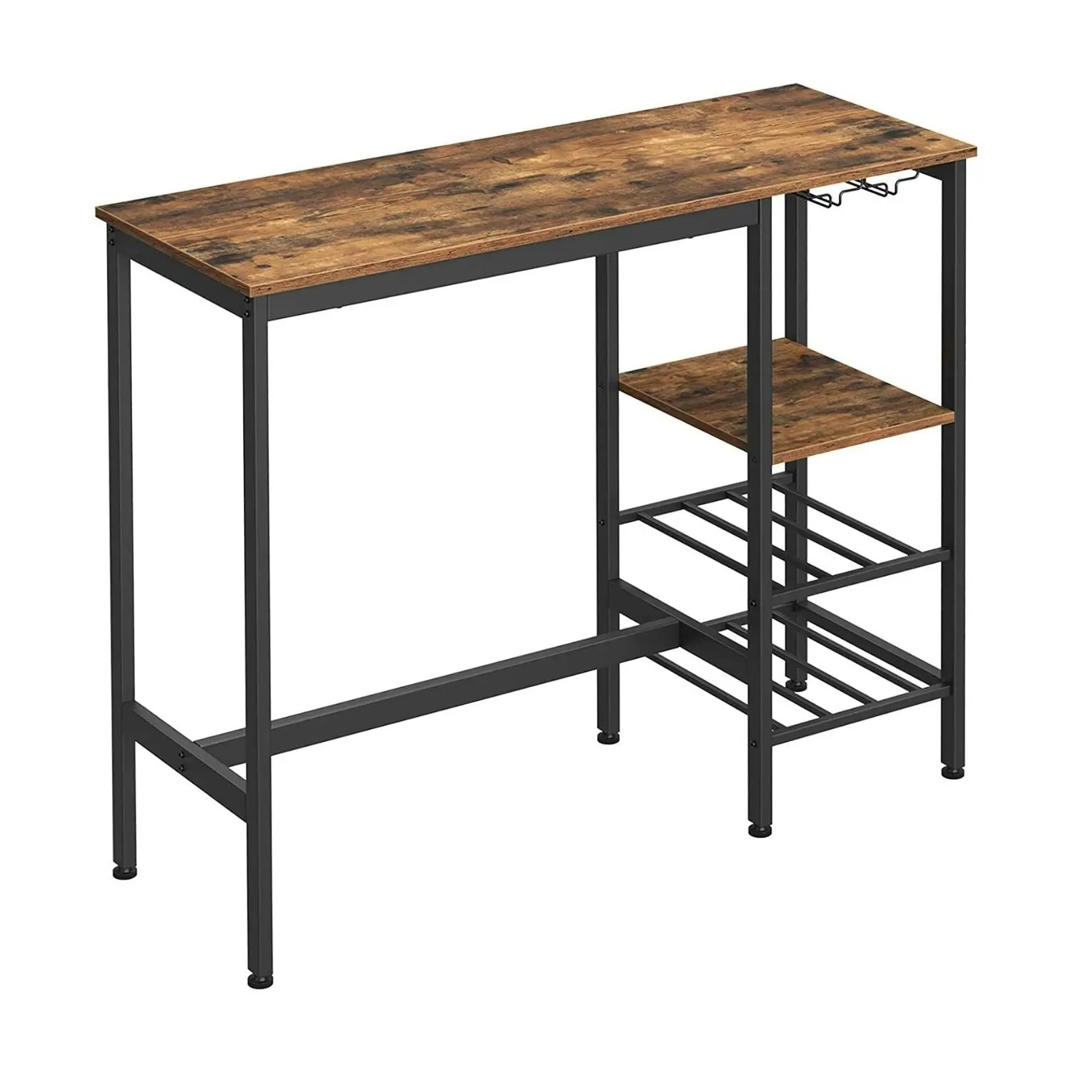 VASAGLE Desk with Wine Bottle and Glass Holder for Kitchen Dining Cafe Bar Table - Rustic Brown