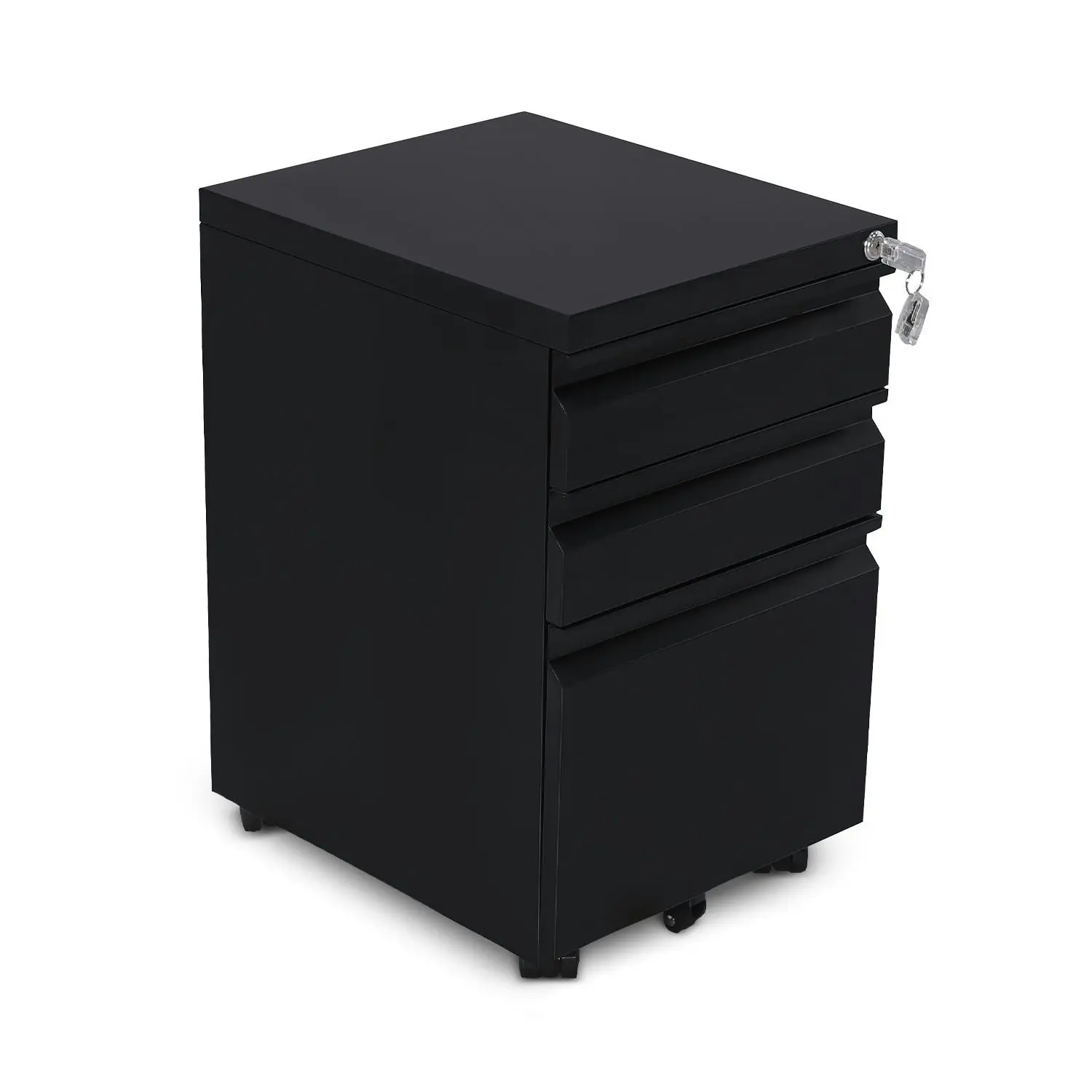 Ekkio 3 Large Drawer Mobile File Cabinet with Lock & 2 Lockable Wheels Black