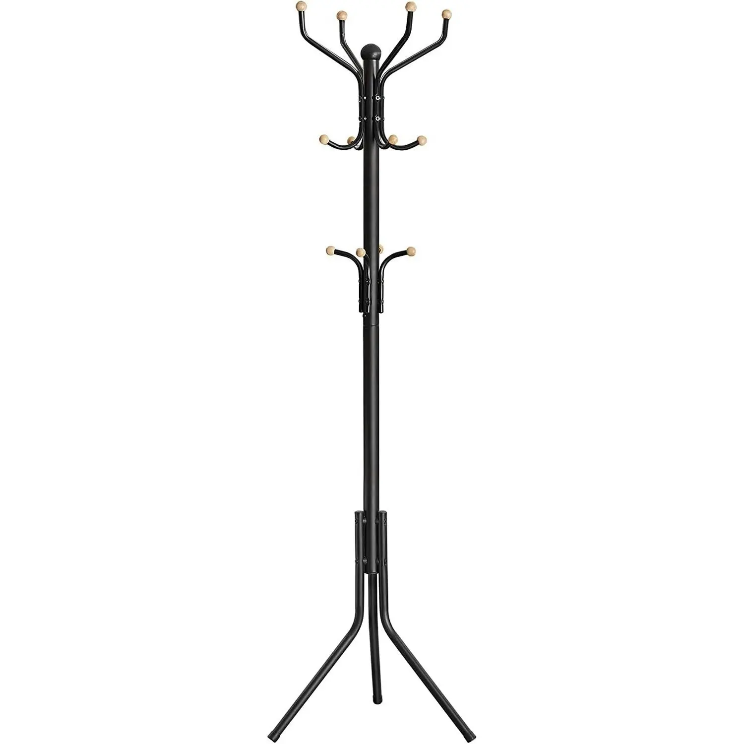 SONGMICS Clothes Hat Garment Stand Hall Tree Hanger Organiser Hook Metal Coat Rack - Black