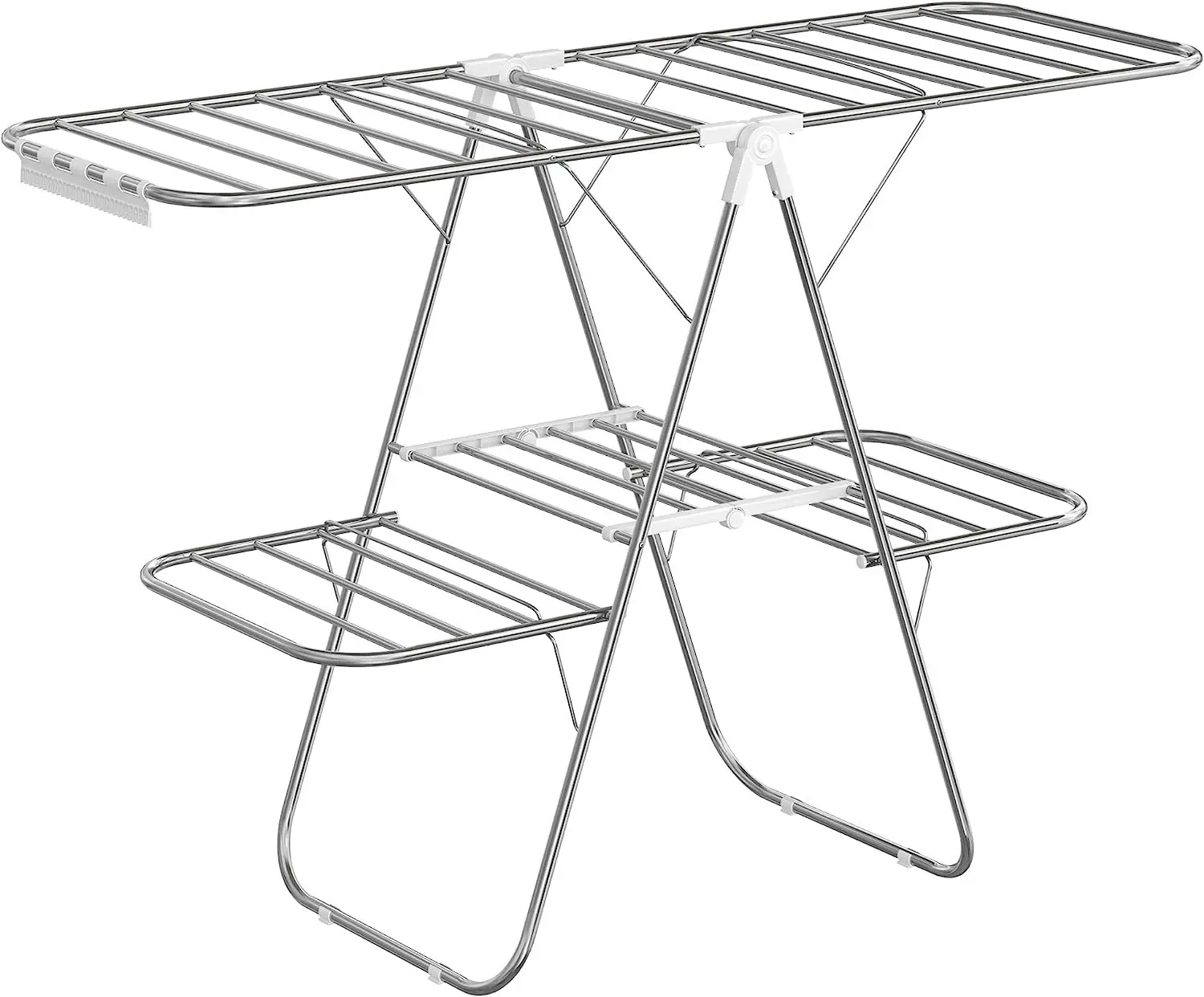 SONGMICS Clothes Drying Rack Foldable 2-Level Laundry Drying Rack Silver White