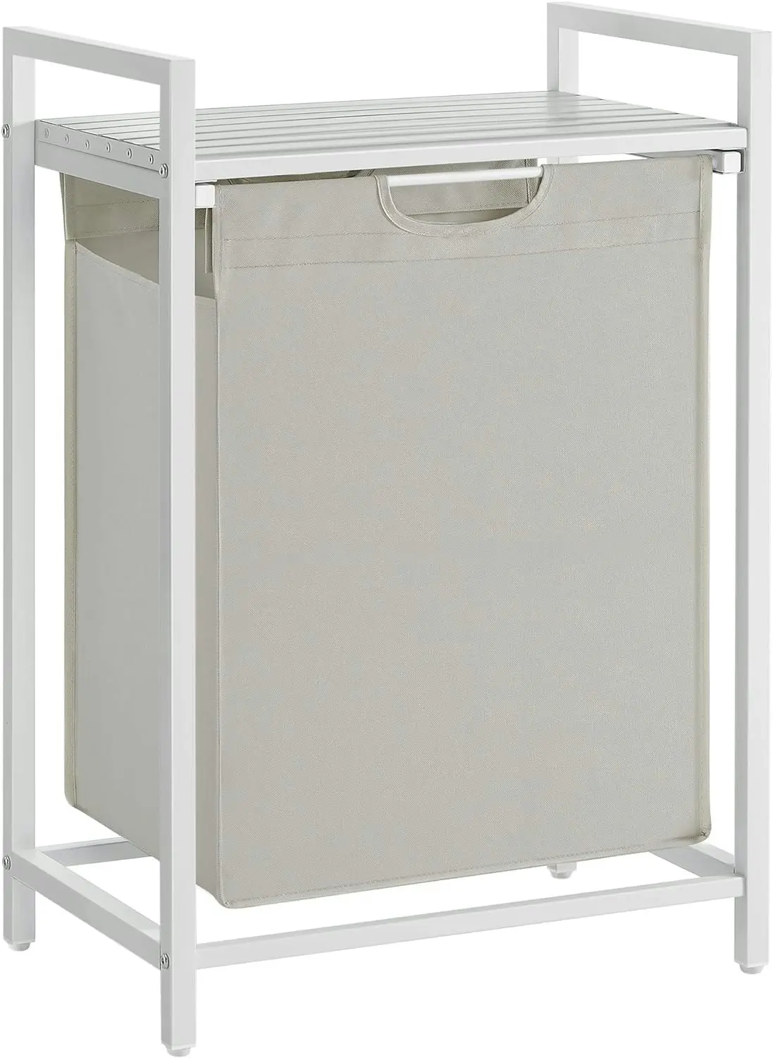 VASAGLE 65L Sturdy Metal Steel Clothes Washing Storage Bag Basket Bin Laundry Hamper - White