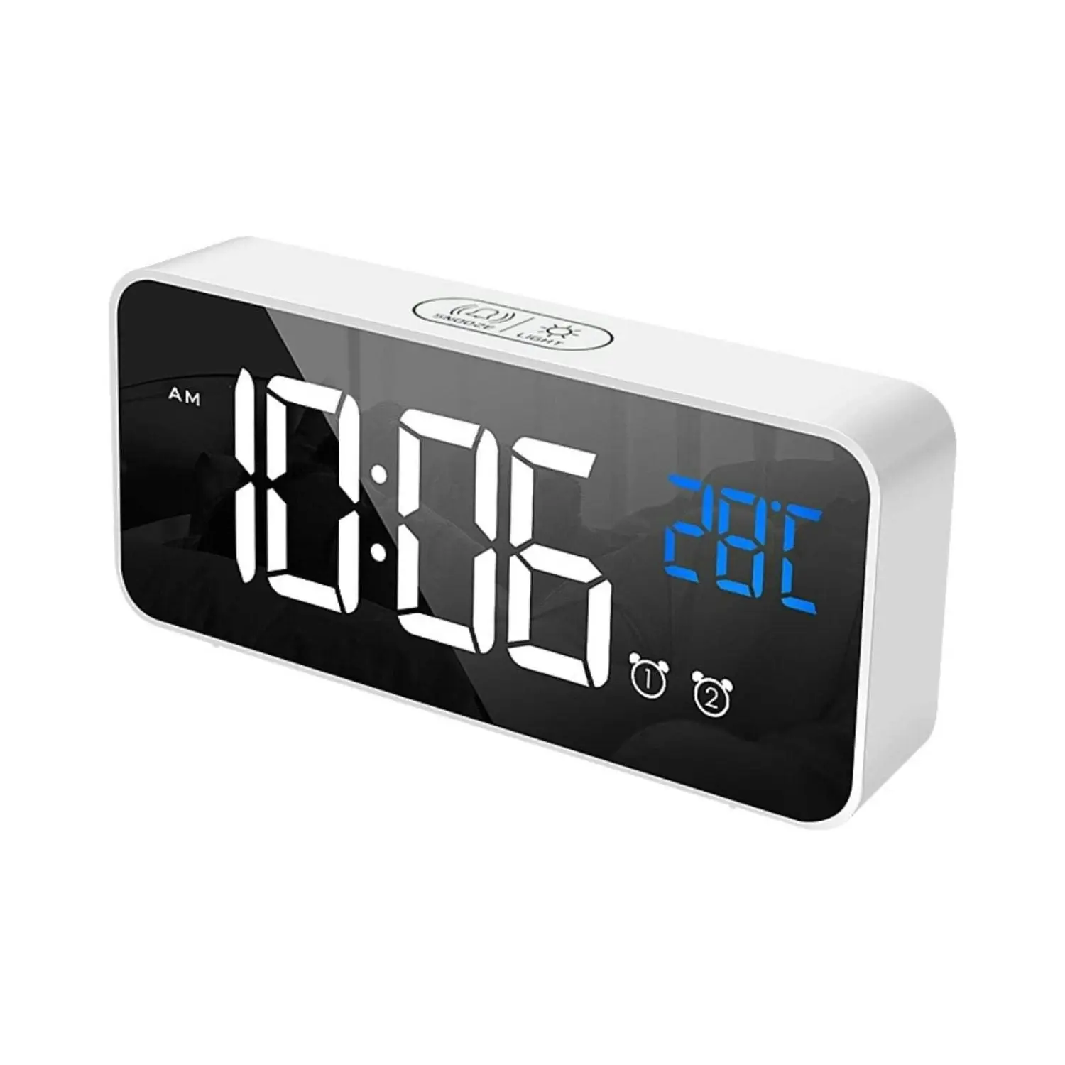 Gominimo Digital Clock Mirrored Dual Alarm Adjustable Brightness White