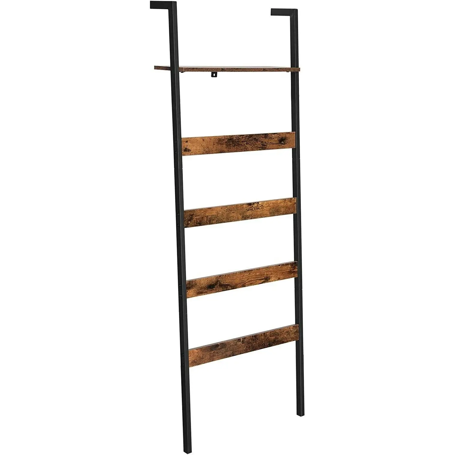 VASAGLE Wall Leaning Blanket Holder Storage Shelf for Living Bathroom Towel Rack Rail - Rustic Brown