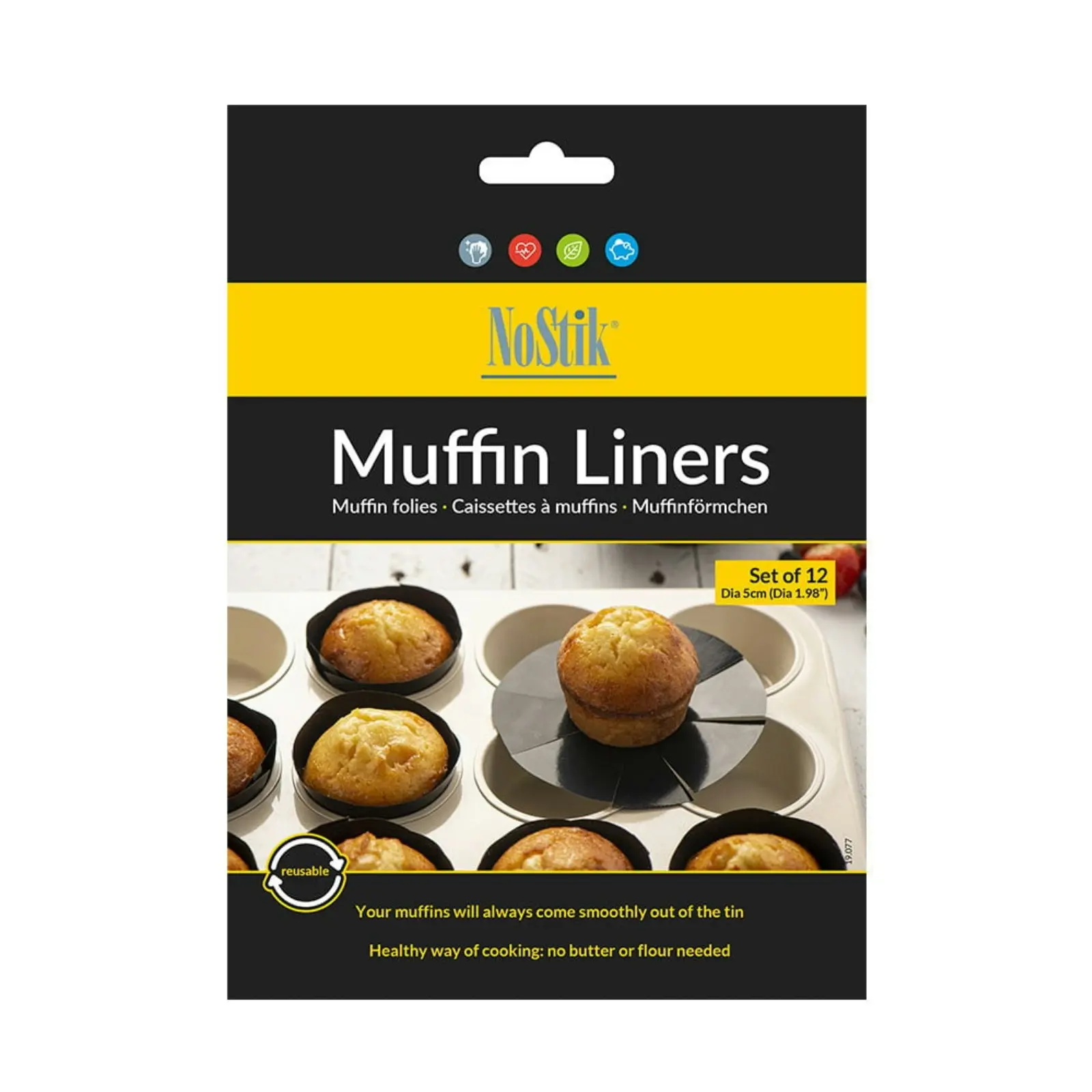 NoStik Reusable Muffin Liner Reusable Alternative Paper Cut Set of 12 - Black