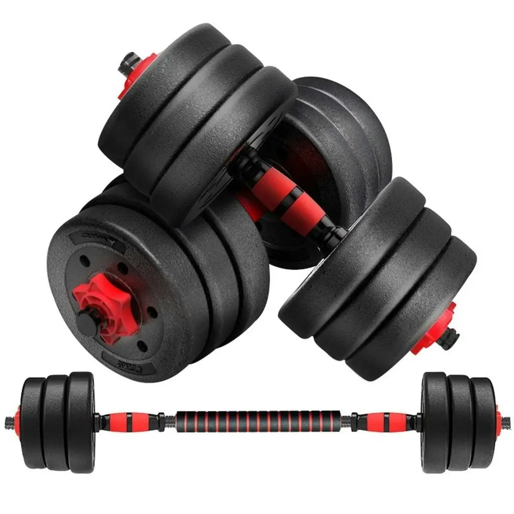 Verpeak 15kg Rubber Coated Hand Weights Set Dumbbell - Black/Red