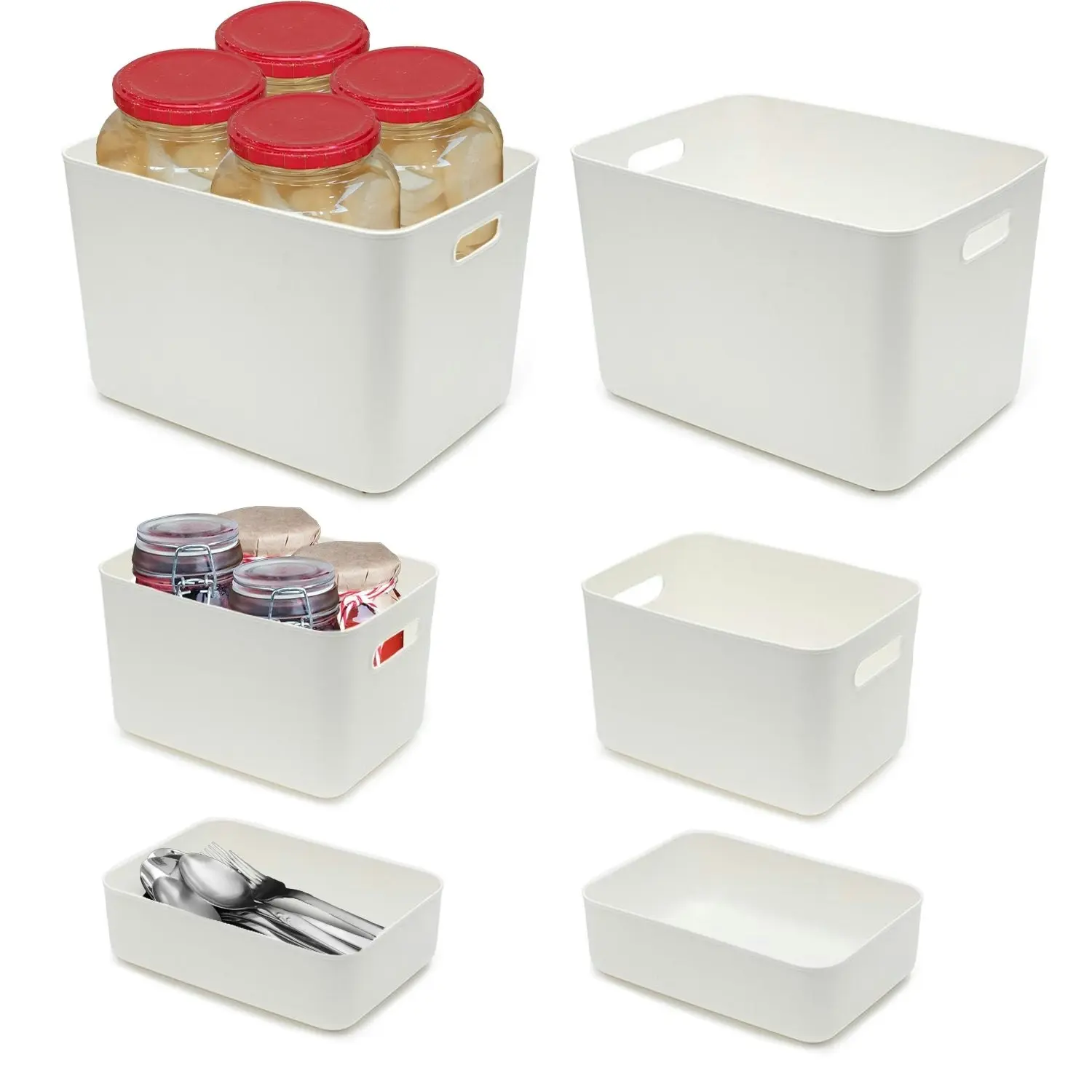 6pcs Gominimo Perfect for Toys, Pantry Snacks, and Accessories Home Organization Set - 2x30L, 2x15L, 2x7L Storage Bins with 4 Lids - White