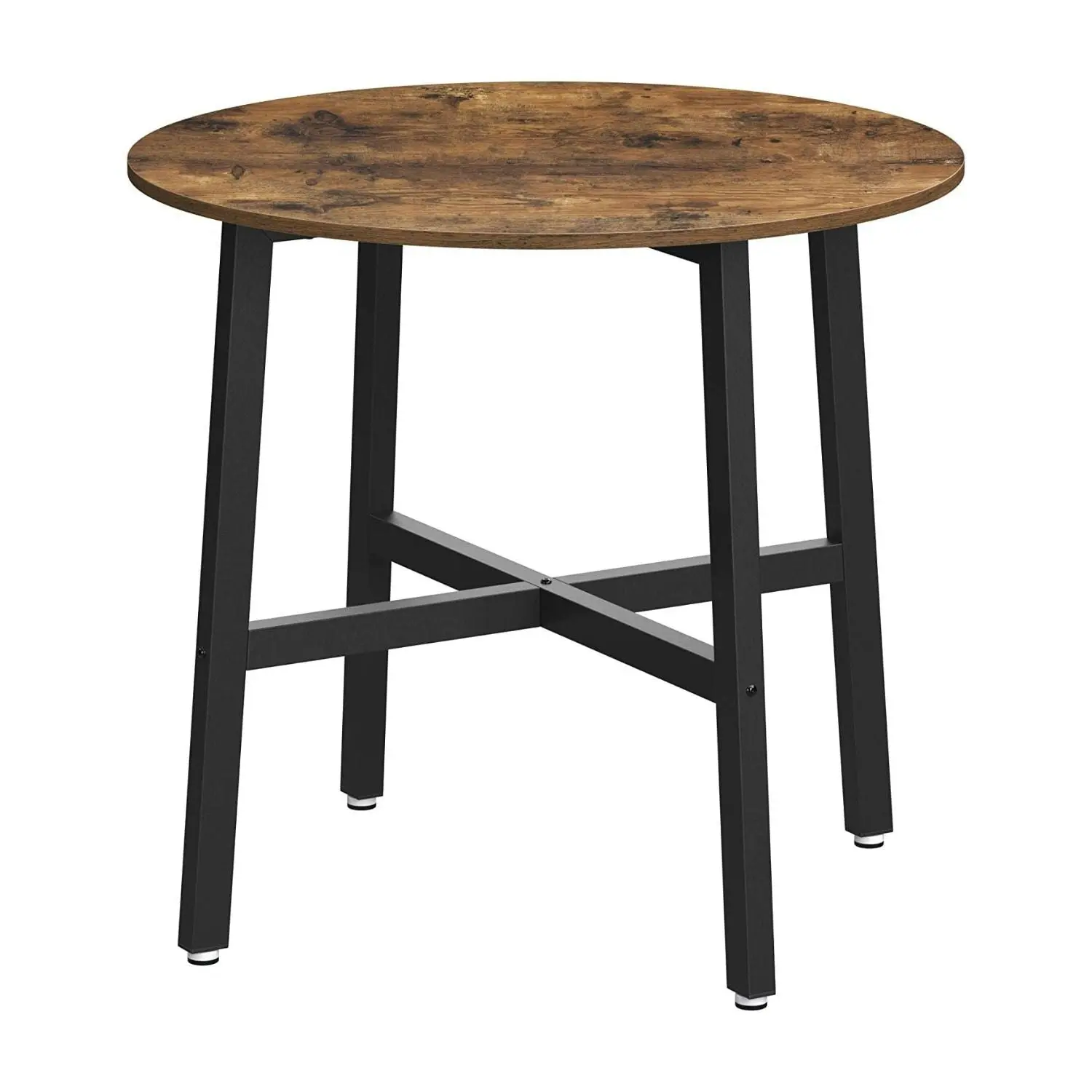 VASAGLE Round Wooden Desk Kitchen Dining Table - Vintage Brown/Black