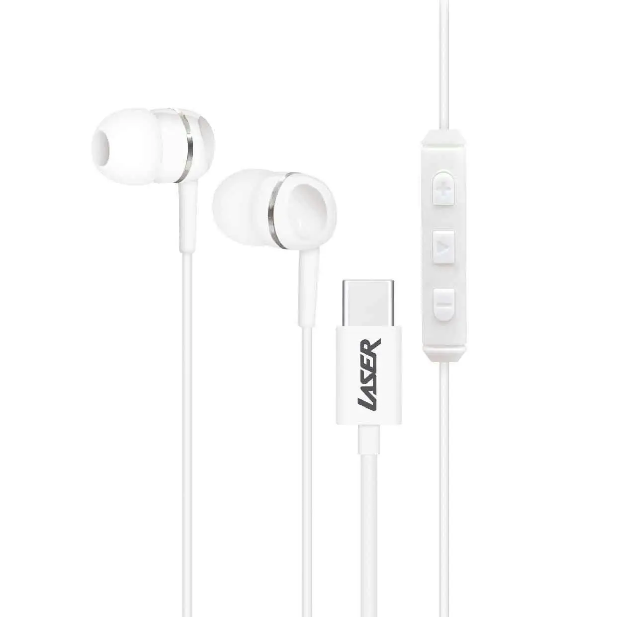 Laser USB-C Wired Earphones with Mic & Volume Control - Compact White