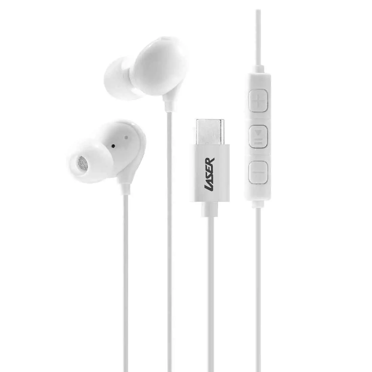 Laser USB-C Wired In-Ear White Earphones with Inline Mic & Control