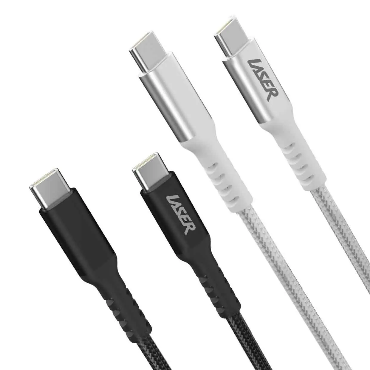 Laser 60W USB-C to USB-C Fast Charge Cable Black/Silver 2m 2-Pack