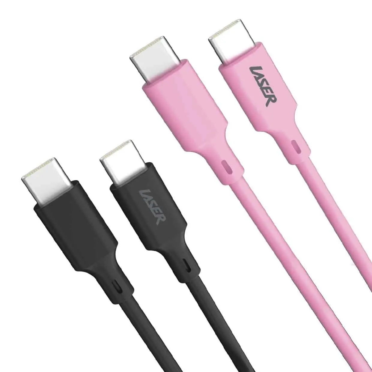 Laser 60W USB-C Fast Charging Cable Duo | Black & Pink | 2m 2-Pack