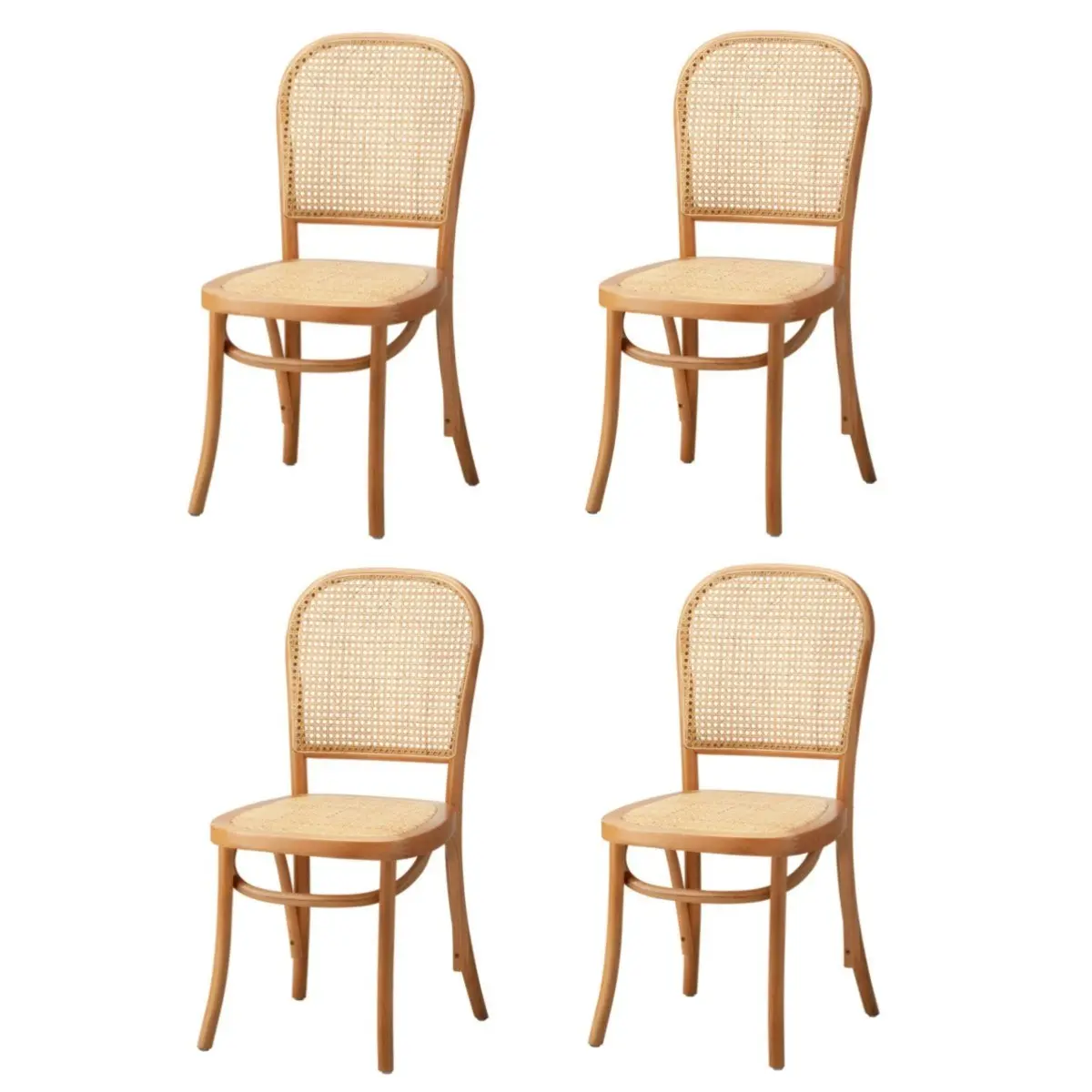 Oikiture 4x Dining Chairs Wooden Chairs Rattan Accent Chair Natural