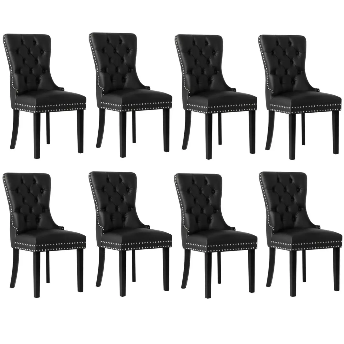 Oikiture 8x Dining Chairs Upholstered French Provincial Tufted PU Leather Black