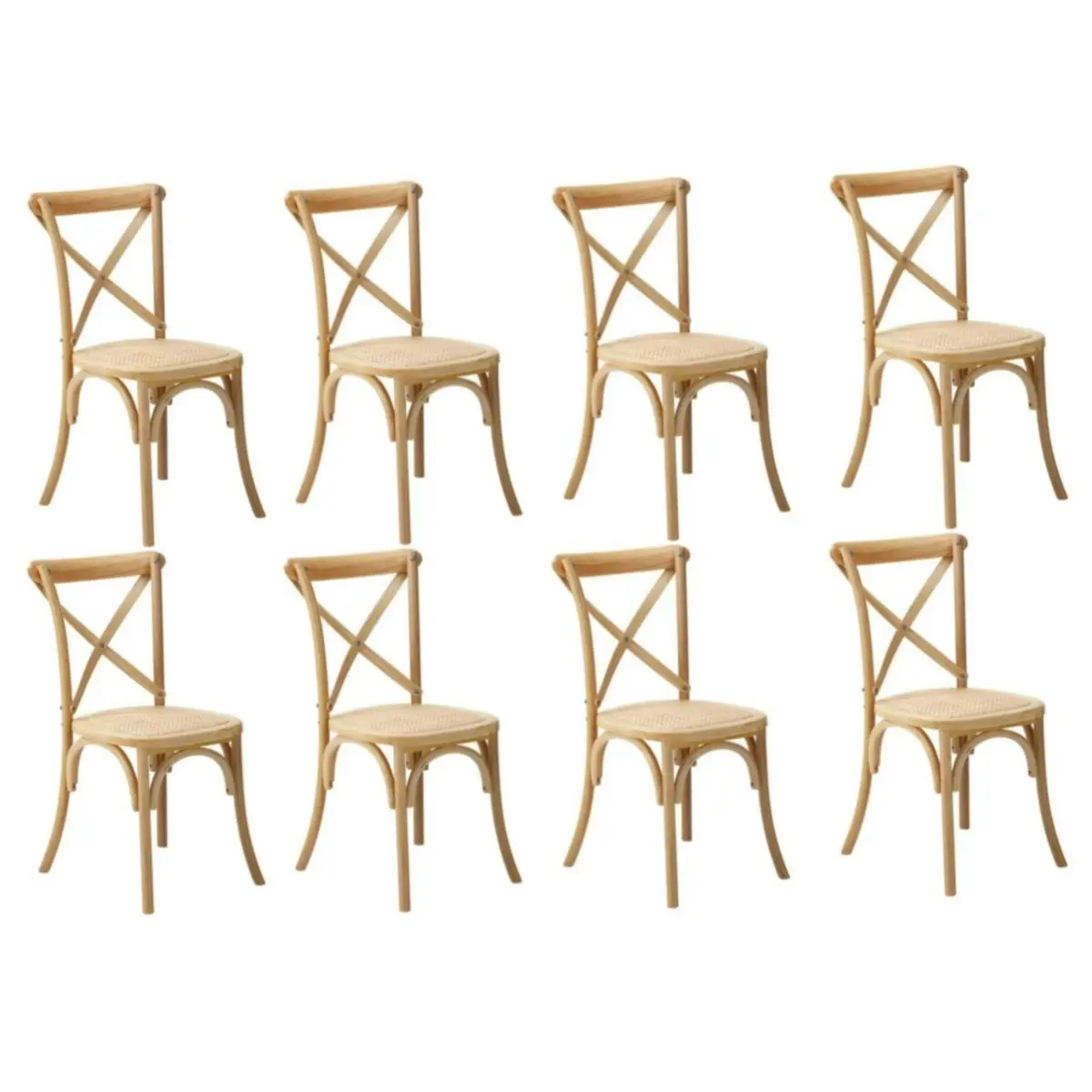 Oikiture 8PCS Crossback Dining Chair Solid Birch Timber Wood Ratan Seat Natural