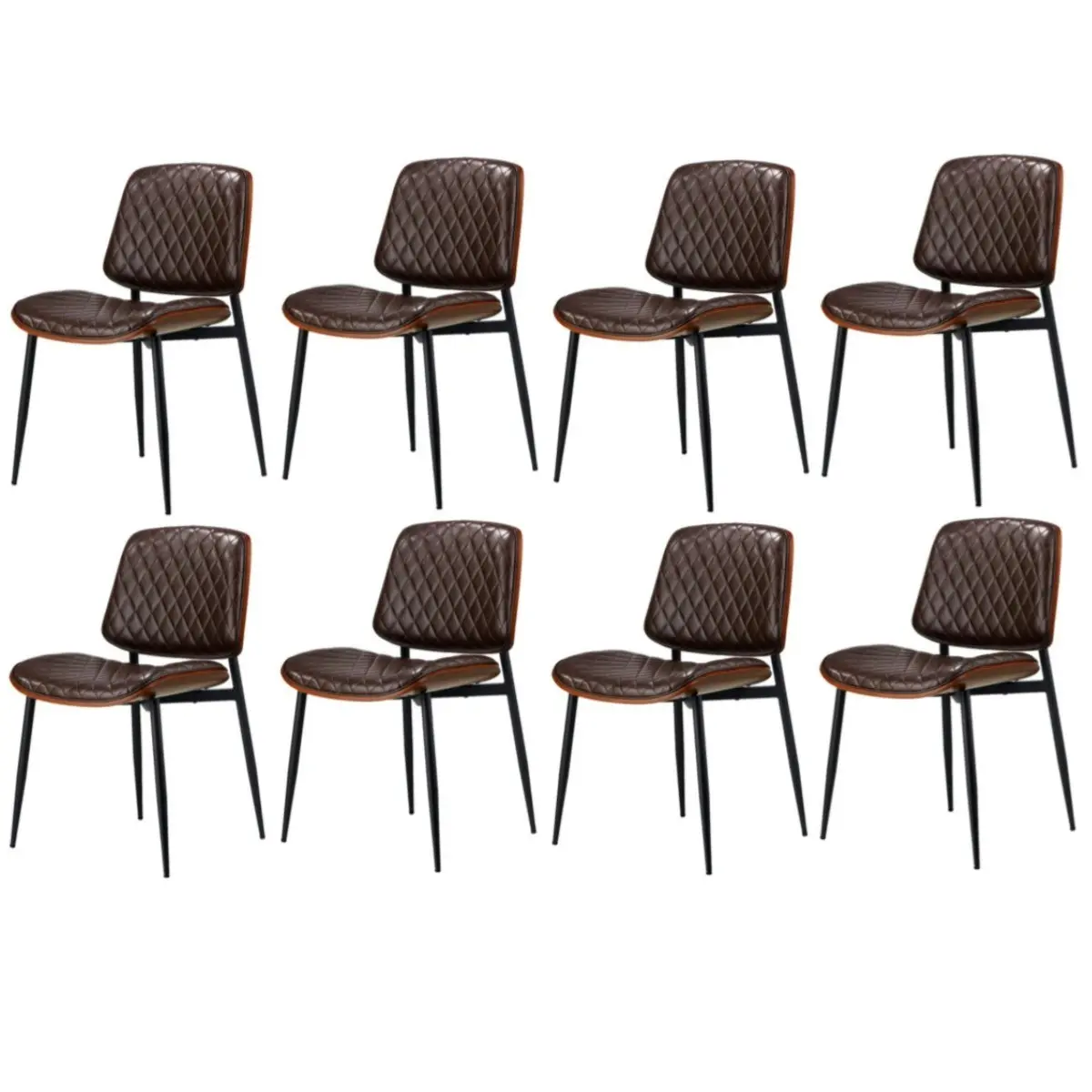 Oikiture 8x Dining Chairs Retro Faux Leather Solid Beech Wood Metal Legs Walnut