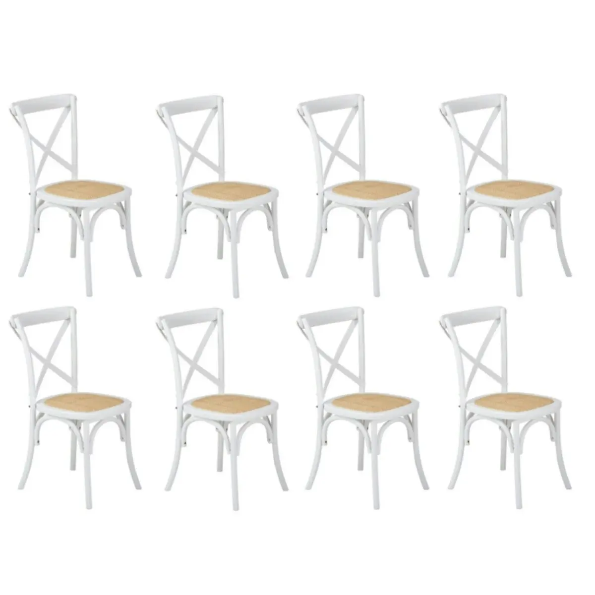 Oikiture 8PCS Crossback Dining Chair Solid Birch Timber Wood Ratan Seat White