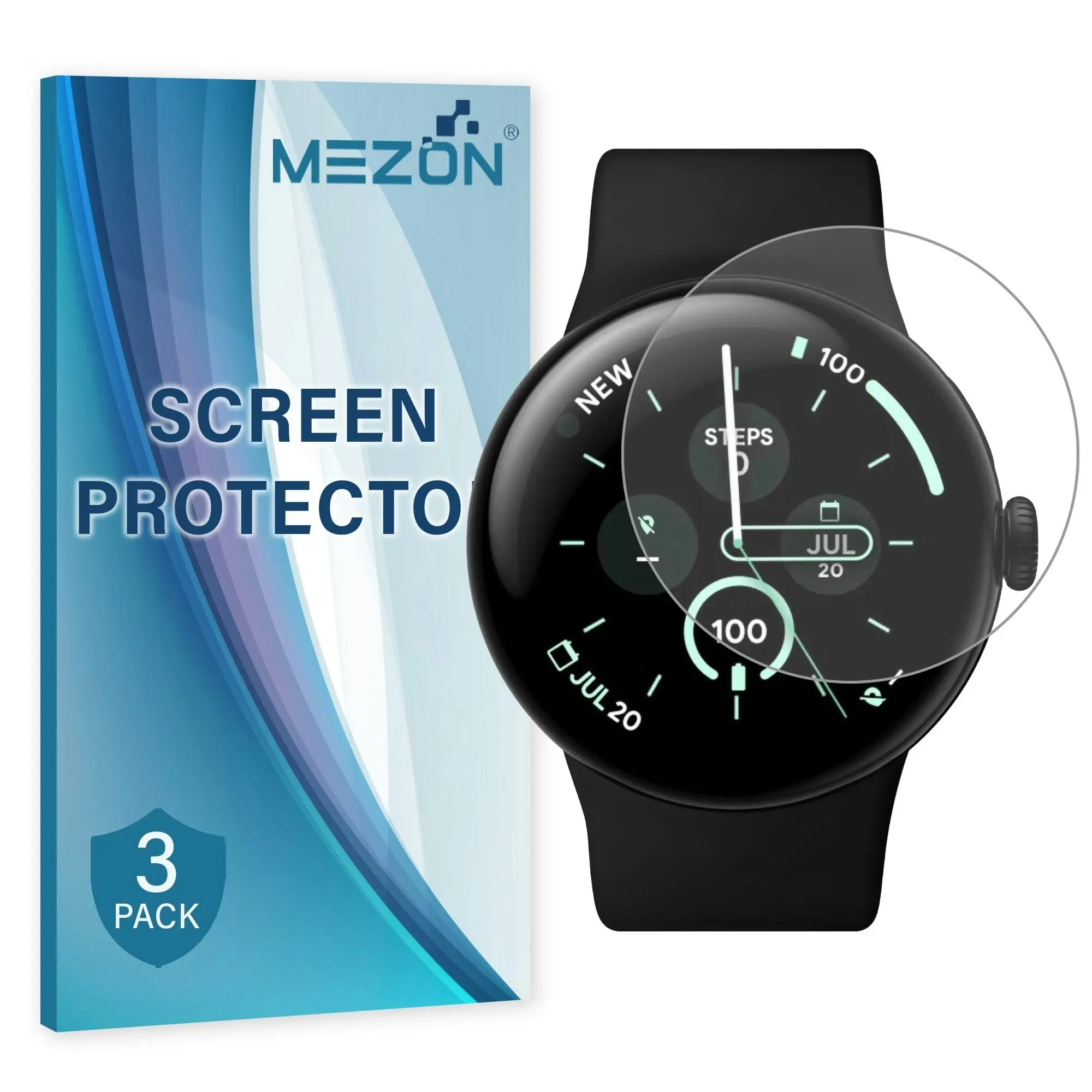 [3 Pack] MEZON Google Pixel Watch 3 (41mm) Ultra Clear TPU Film Screen Protectors Shock Absorption (Pixel Watch 3, Clear)