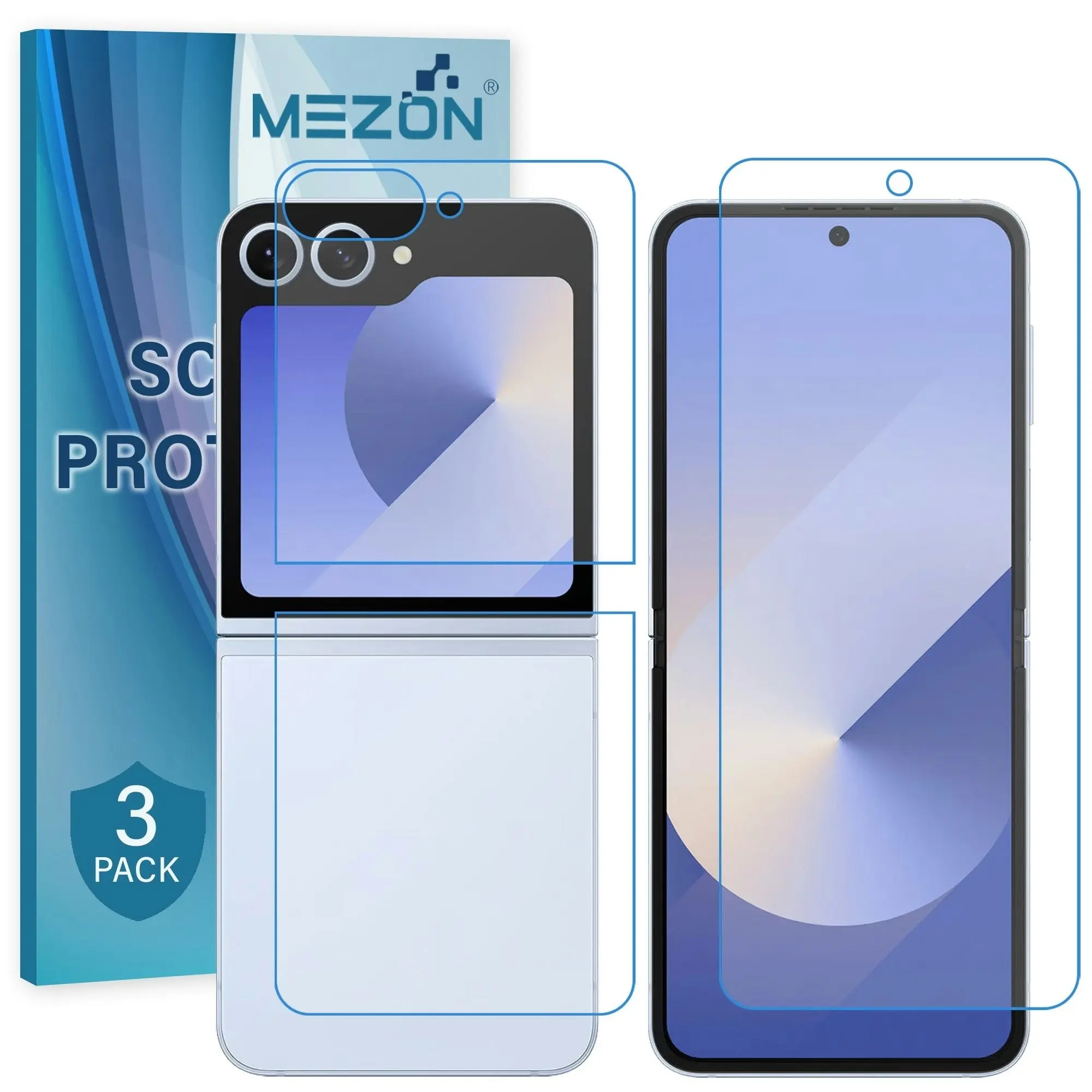 [3x in 1] MEZON Samsung Galaxy Z Flip6 Premium Hydrogel Clear Edge-to-Edge Full Coverage Screen Protector Fingerprint Film