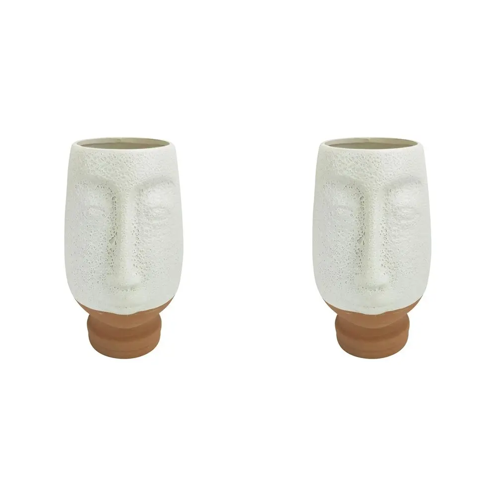 2x Urban Kendall Face 26cm Ceramic Plant/Flower Vase Home Display Pot Medium WHT