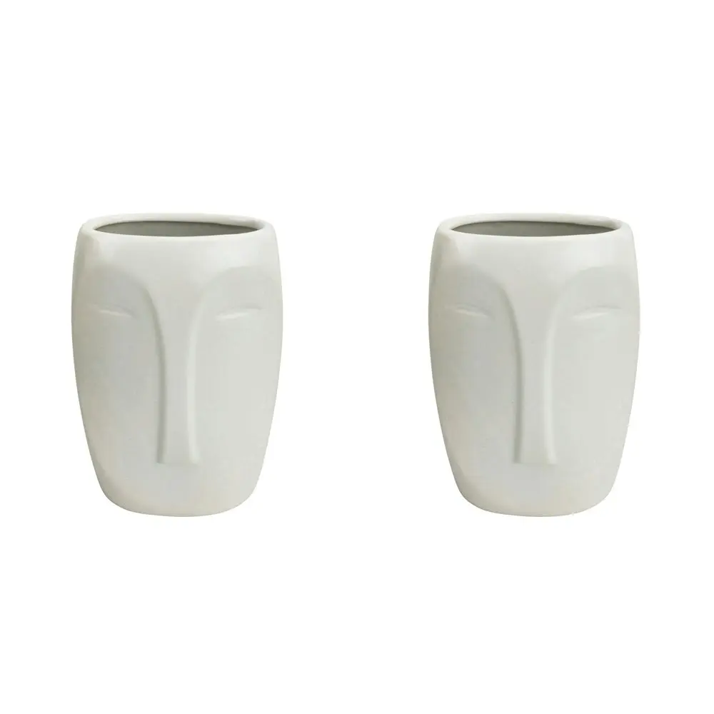 2x Urban Aztec Face 17cm Ceramic Plant/Flower Vase Home Display Pot Medium White