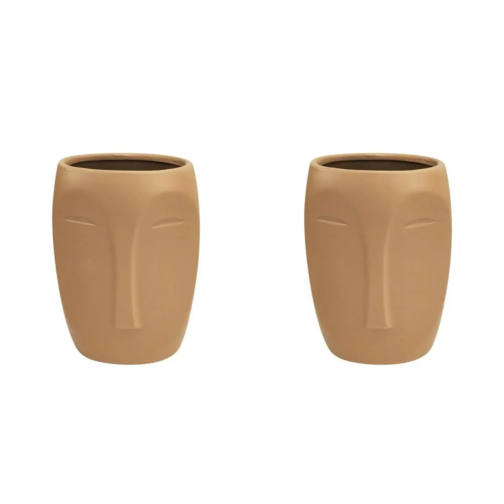 2x Urban Aztec Face 17cm Ceramic Plant/Flower Vase Home Display Pot Medium Beige