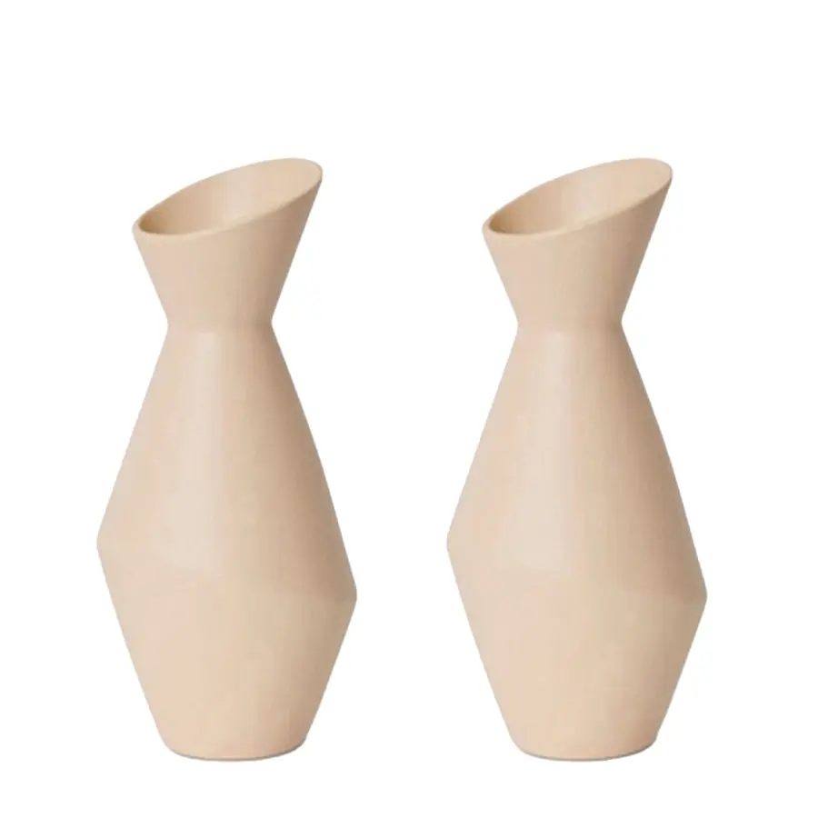 2x E Style Emilia 26cm Ceramic Plant/Flower Vase Tabletop Home Decor Beige