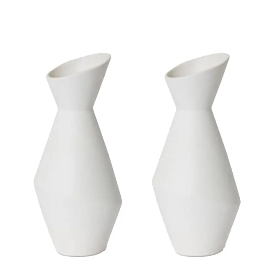 2x E Style Emilia 26cm Ceramic Plant/Flower Vase Tabletop Decor Off White