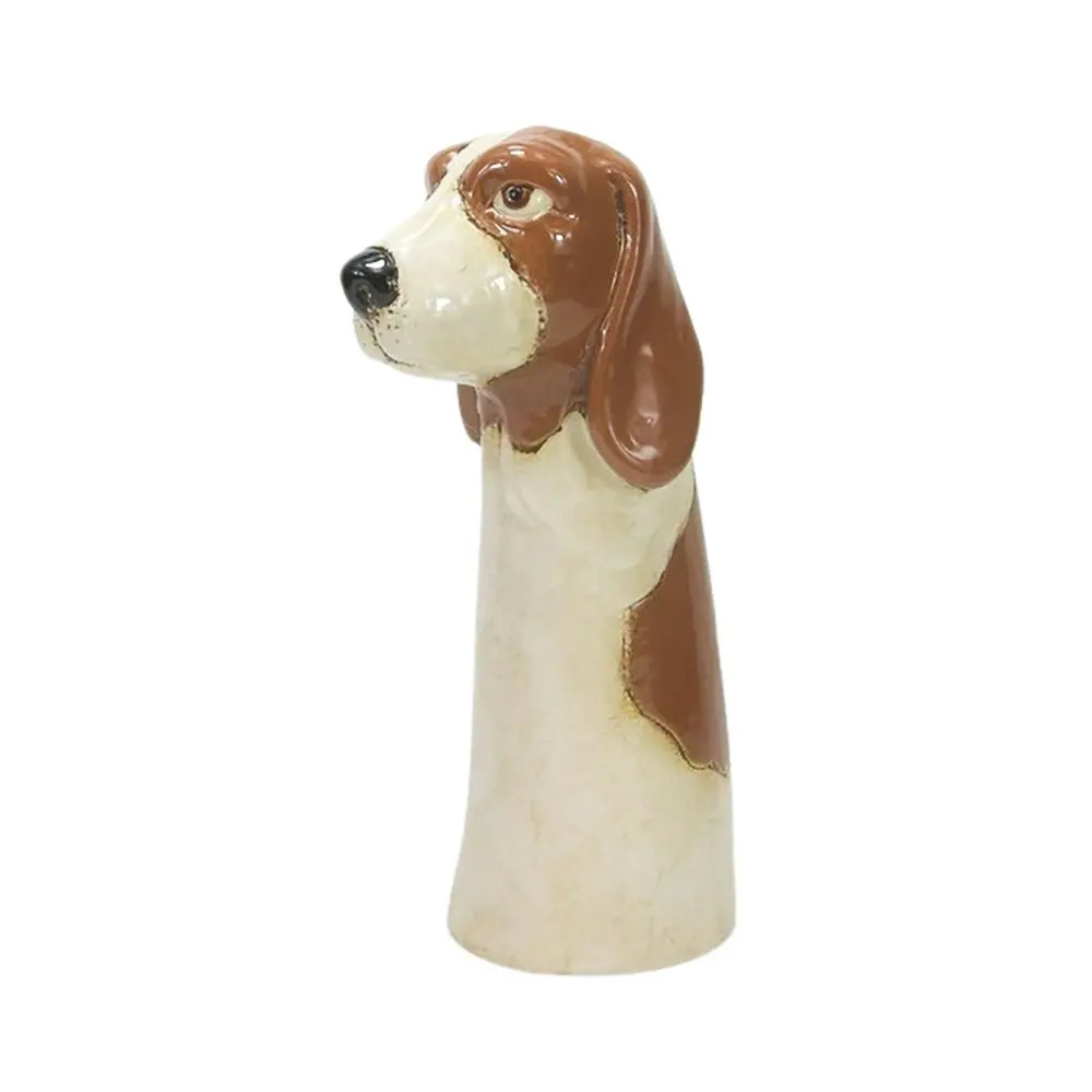 Urban Products 27cm Ceramic Brown Dog Vase Home Garden Decor - White/Brown