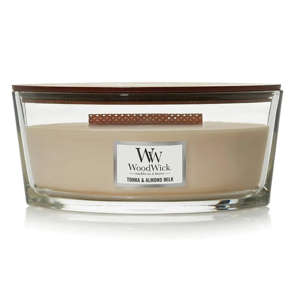 WoodWick 453g Scented Home Fragrance Soy Wax Candle Tonka & Almond Milk Ellipse