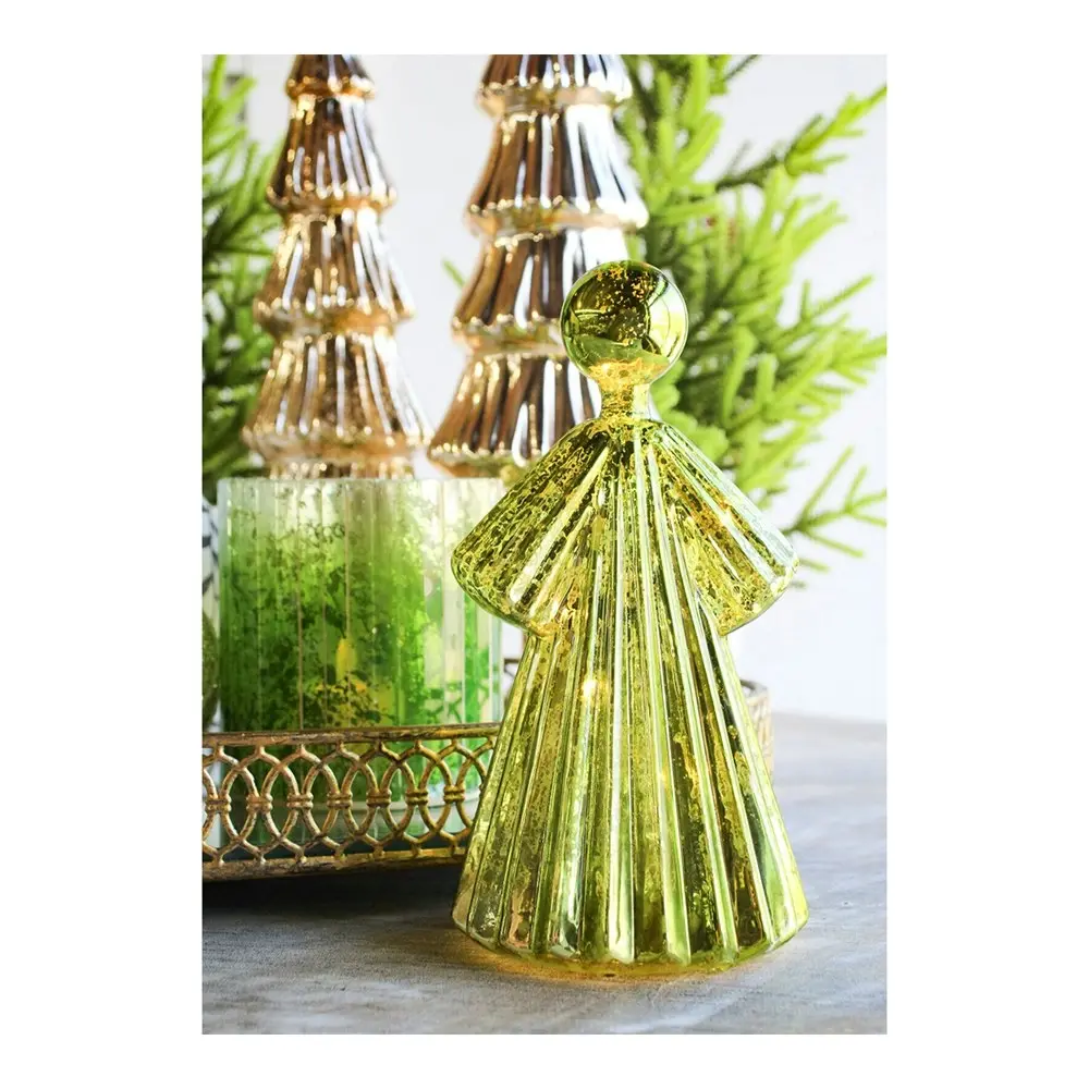 Glass 18.5cm Angel LED Candle Light Tabletop Display Home Room Desk Decor Moss