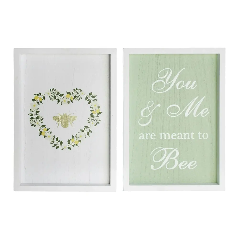 2PK You & Me Bee 28cm MDF Sign Wall Hanging Message Set Home/Office Room Decor