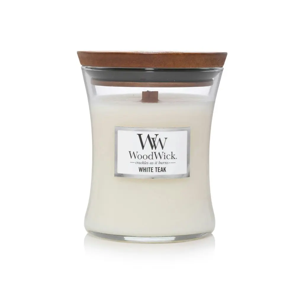 WoodWick 274g Scented Home Fragrance Soy Wax Candle White Teak Medium