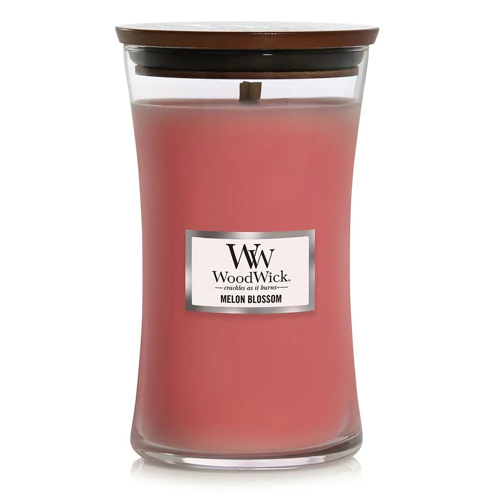 WoodWick Melon Blossom Scented Crafted Candle Glass Jar Soy Wax w/ Lid Large