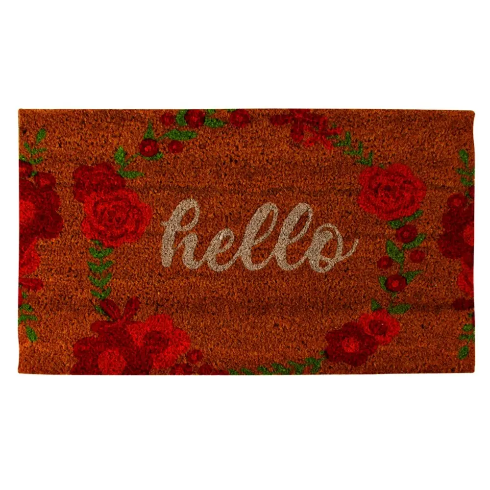 Maine & Crawford 70x40cm Hello Floral Coir Premium Front Doormat Home Carpet Rug