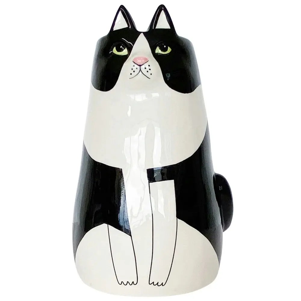 Urban Products Sitting Cat Themed Vase Home Garden Decor Black White 25cm