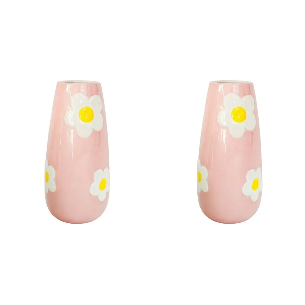 2x Urban Products Alice Daisy Themed Retro Style Home Decor Vase Pink 20cm