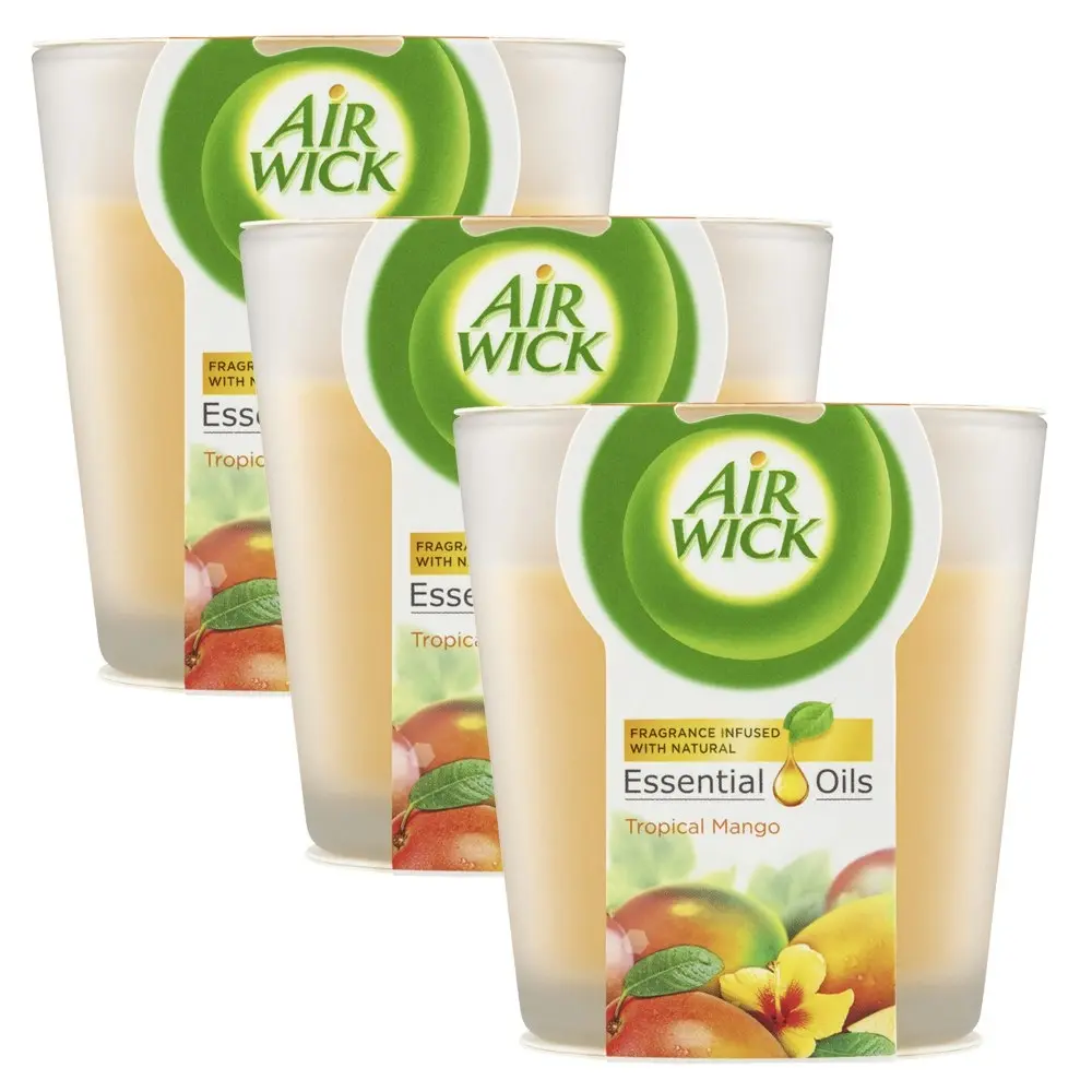 3PK Air Wick Essential Oils Candle Scented Home Decor Fragrance Tropical Mango