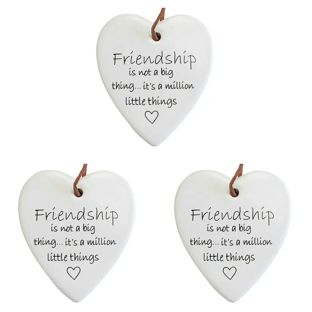 3x Ceramic Hanging 9cm Heart Friendship w/Hanger Ornament Home/Office Room Decor