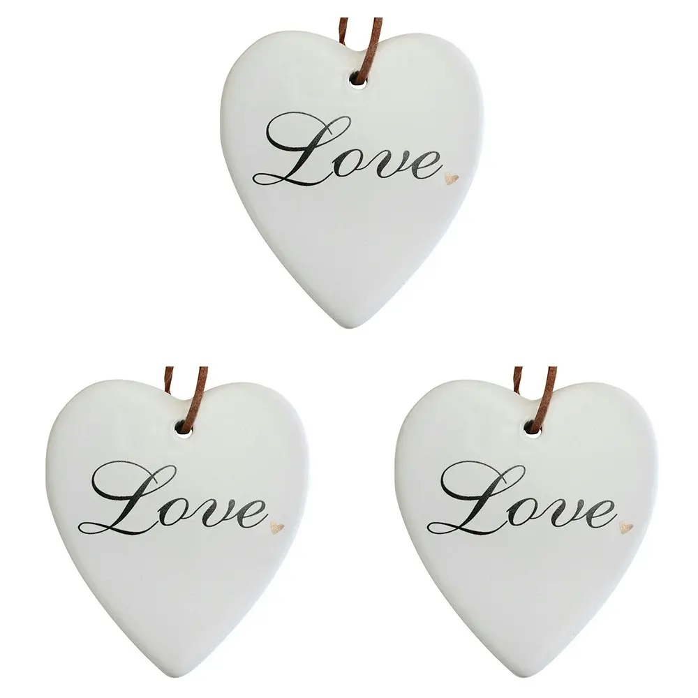 3x Ceramic Hanging 8x9cm Heart Love Tag w/Hanger Ornament Home/Office Room Decor