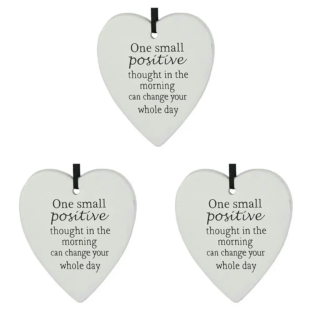 3x Ceramic Hanging 8x9cm Heart Positive w/Hanger Ornament Home/Office Room Decor