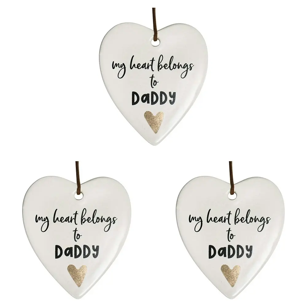 3x Ceramic Hanging 8x9cm Heart Daddy w/ Hanger Ornament Home/Office Room Decor